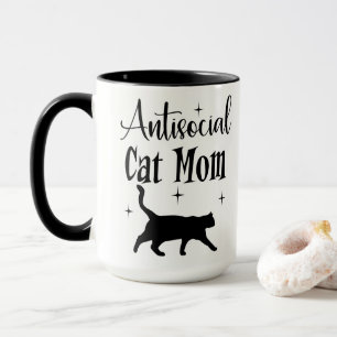 Antisocial Cat Mom Black Cat Stars Funny Sarcastic Mug