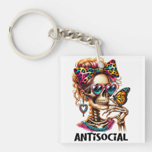 Antisocial Skeleton Lady Keychain