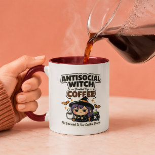 Antisocial Witch Fuelled By Coffee Funny Halloween Mug