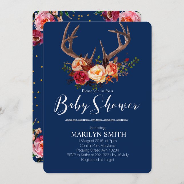 Antler baby shower invitation (Front/Back)