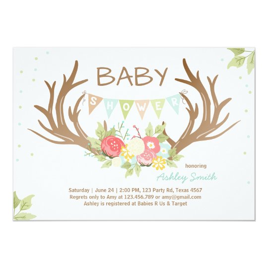 Antler Baby Shower Invitation Deer Woodland Floral