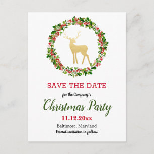 Antler Berry Wreath Christmas Party Save The Date Announcement Postcard