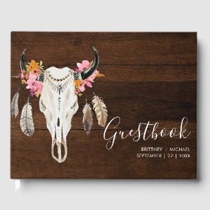 Antler Dark Wood Rustic Mariage livre d'hôtes