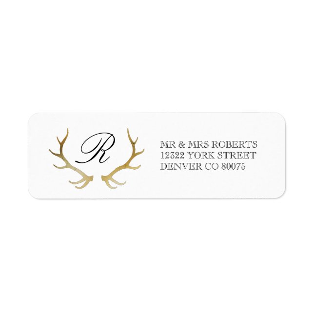Antler en or rustique | Adresse personnalisée (Devant)