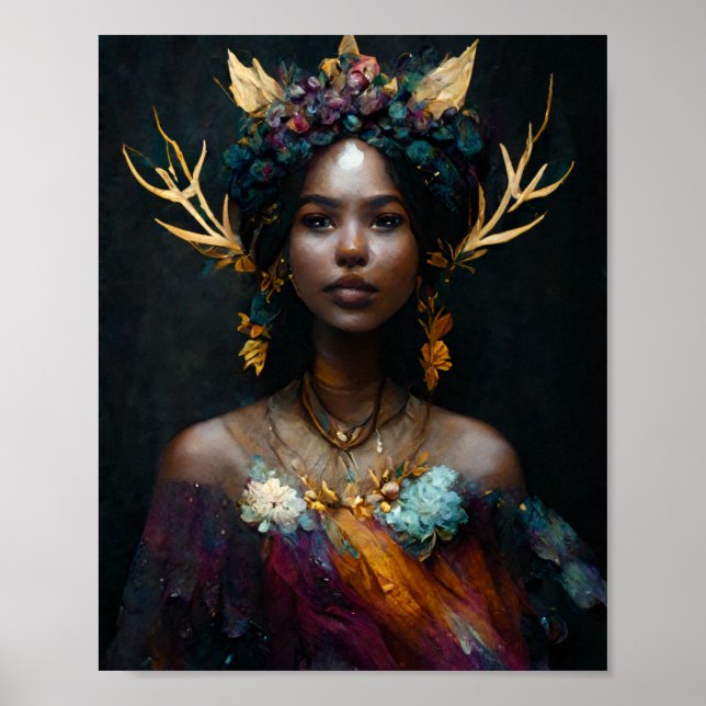 Antler Fae Fairy Fantasy Art Poster (Front)