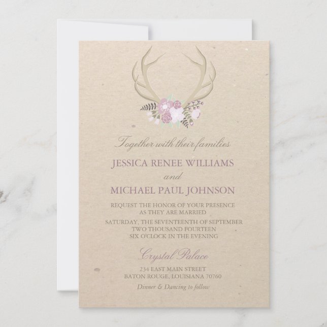 Antler floral épousant des invitations (Devant)