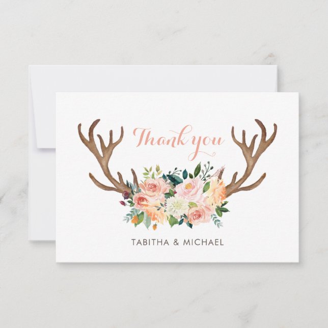 Antler floral rougissent carte de remerciements (Devant)
