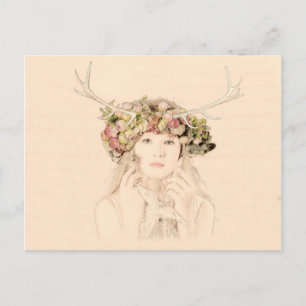 Antler Girl With Flowers Postcard