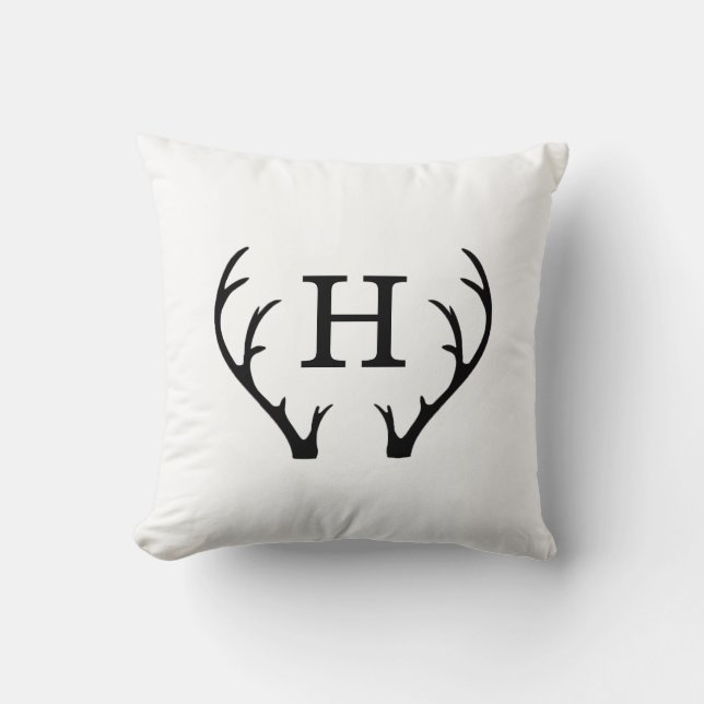 Antler Monogram Throw Pillow (Front)