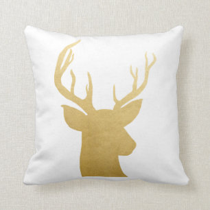 Antler   Reindeer   Faux Gold Foil  Modern Holiday Throw Pillow