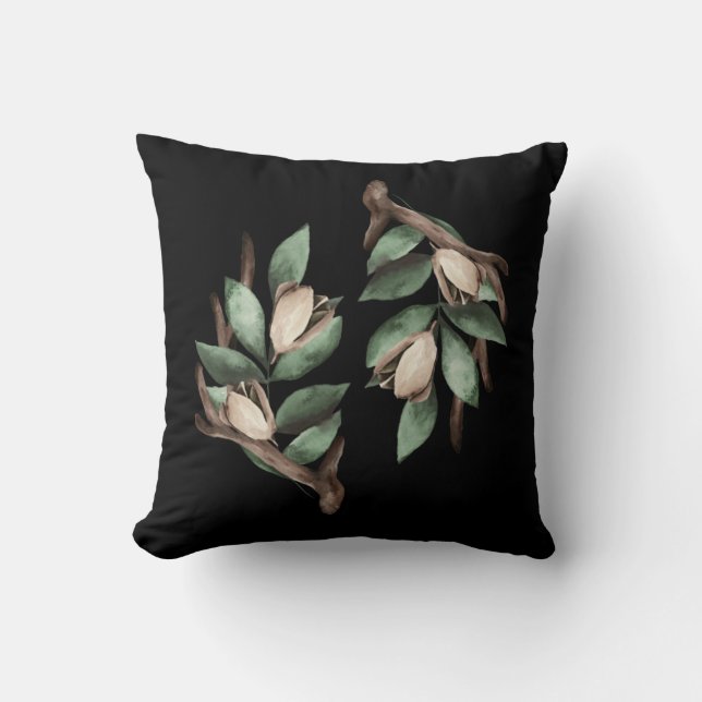 Antler with green branch throw pillow (Front)