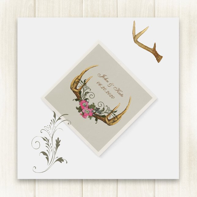 Antlers and Roses Pink Wedding Napkins (Creator Uploaded)