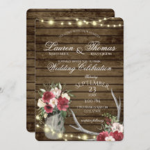 Antlers and String Lights Rustic Burgundy Floral I