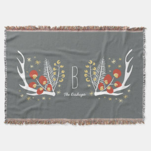 Antlers Berries and Pine   Throw Blanket