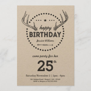 Antlers Birthday Retro inspired Invitation