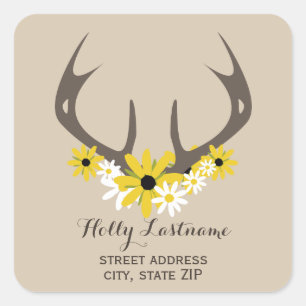 Antlers de cerfs + Sticker d'adresse Fleur sauvage