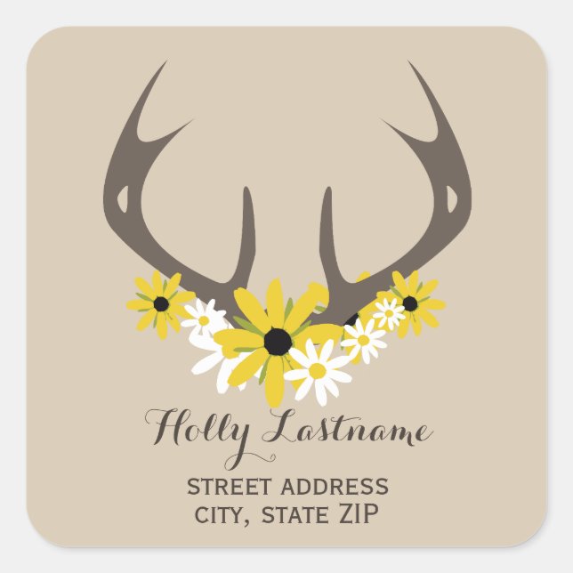 Antlers de cerfs + Sticker d'adresse Fleur sauvage (Devant)