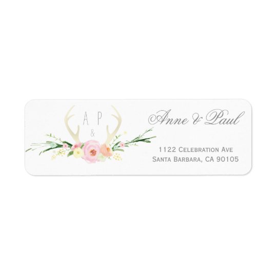 Antlers floral pink Wedding Address Labels