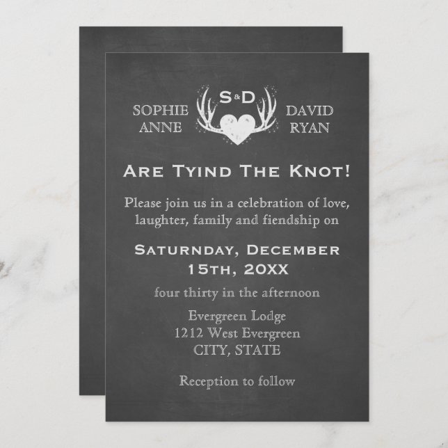 Antlers & Heart Tying The Knot Wedding Invitation (Front/Back)