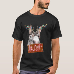 Antlers Lights Naughty Sign Funny Christmas Donkey T-Shirt