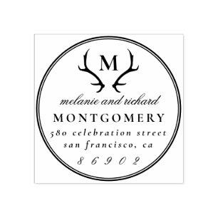 Antlers Monogram Wedding Names & Return Address Rubber Stamp