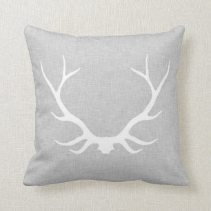 Antlers on grey linen throw pillow