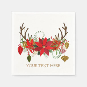 Antlers Ornaments Floral Antlers Holiday Rustic Napkin