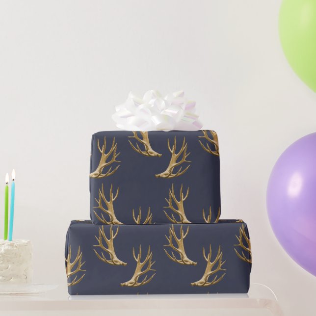 Antlers Pattern Dark Blue Masculine Gift Wrapping Paper (Party Gifts)