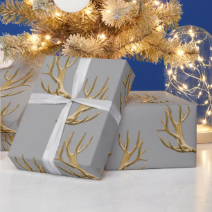 Antlers Pattern Silver Grey Masculine Gift Wrapping Paper