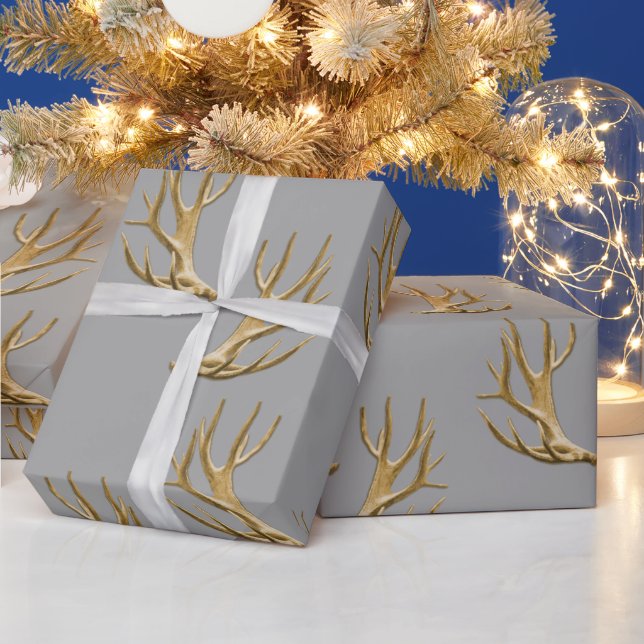 Antlers Pattern Silver Grey Masculine Gift Wrapping Paper (Holidays)