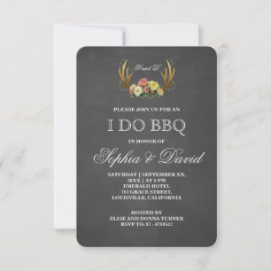 Antlers Rustiques Chalk Floral I DO BBQ Invitation