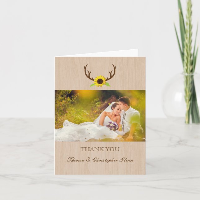 Antlers rustiques et tournesols Merci Mariage (Devant)