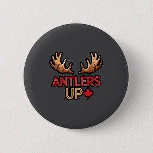 Antlers Up Canadian Pride Funny Canada Flag Moose  2 Inch Round Button