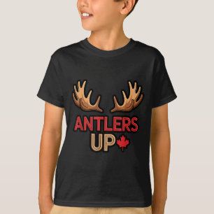 Antlers Up Canadian Pride Funny Canada Flag Moose  T-Shirt