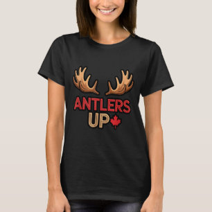 Antlers Up Canadian Pride Funny Canada Flag Moose  T-Shirt