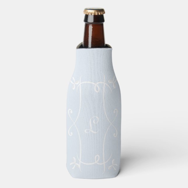 Antoinette Blue Elegant Emblem Filigree can  Bottle Cooler (Bottle Front)