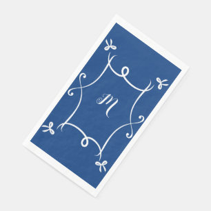 Antoinette Navy Blue Elegant Emblem Filigree Napkin