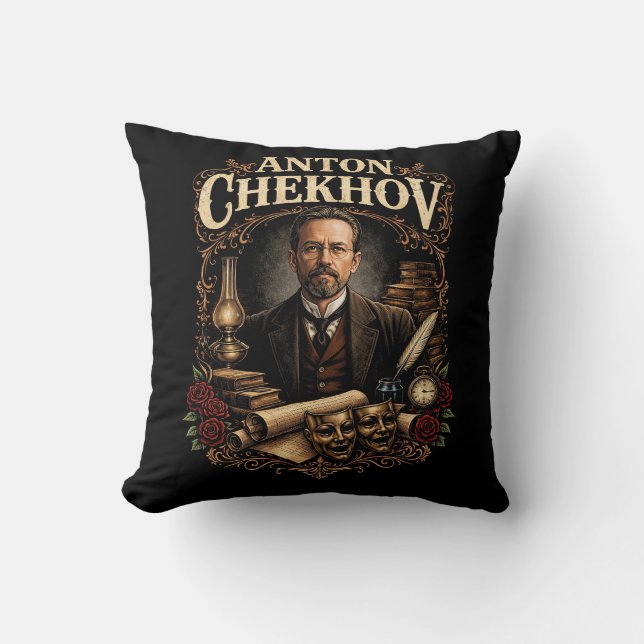 Anton Chekhov Throw Pillow (Front)