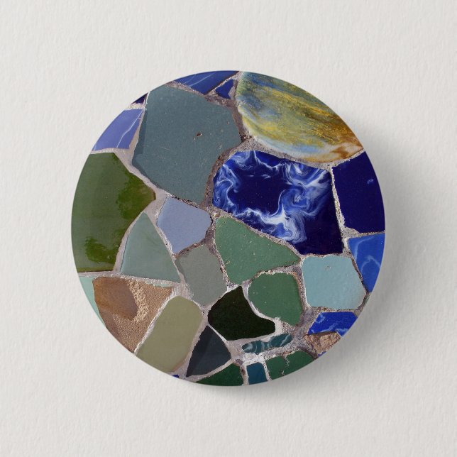 Antoni Gaudi Blue Mosaics 2 Inch Round Button (Front)