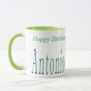 Antonio, Happy Birthday Logo, Green Combo Mug