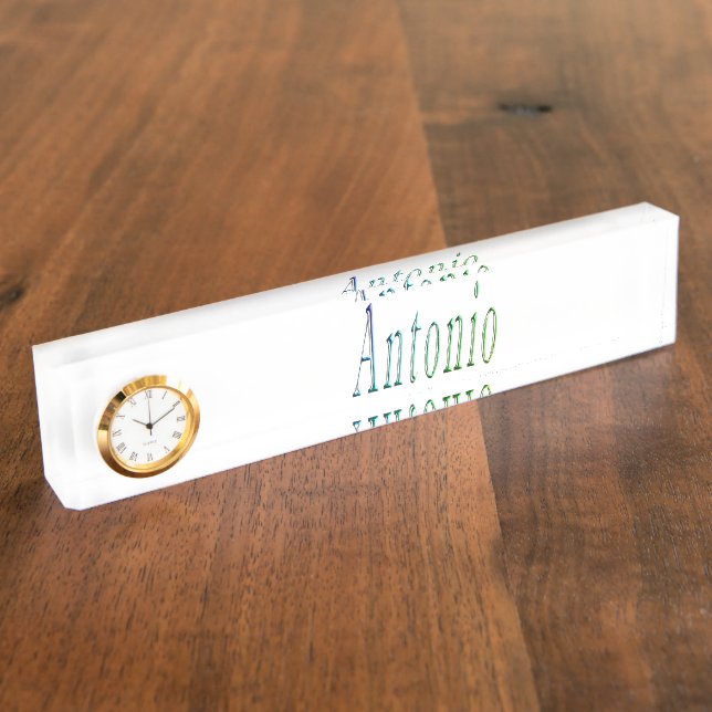 Antonio, Name, Logo,  Desk Name Plate With Clock. (Side)