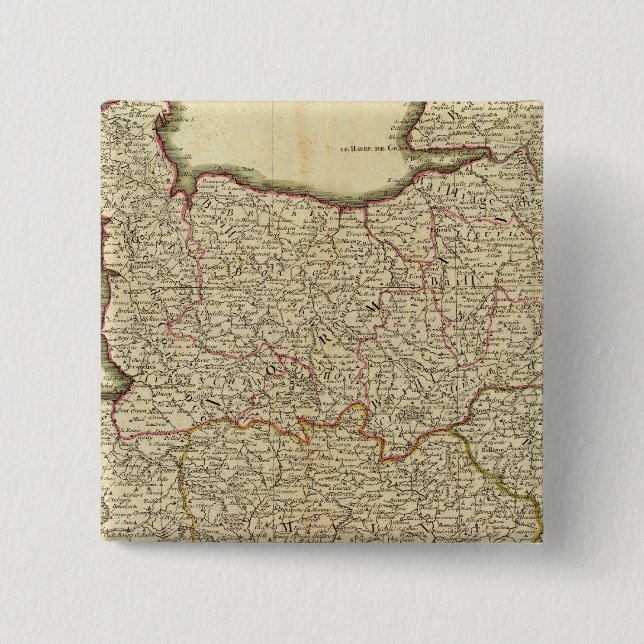 Antque Map of France 2 Inch Square Button (Front)