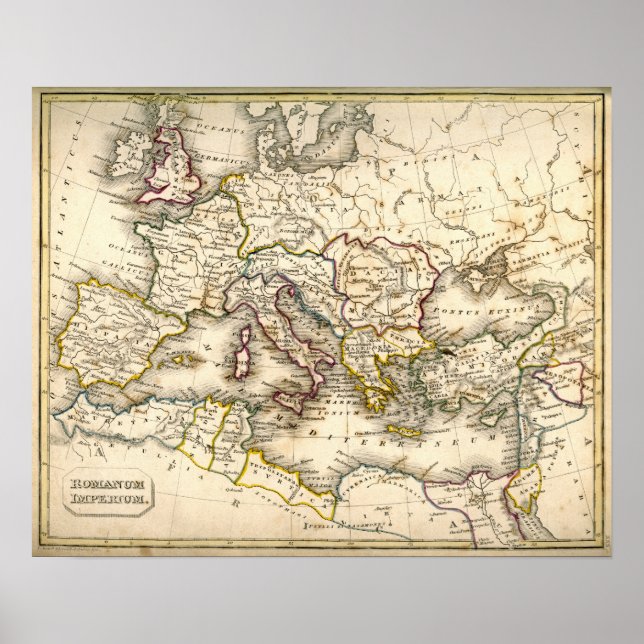 Antquie Map of the Ancient Roman Empire Poster (Front)