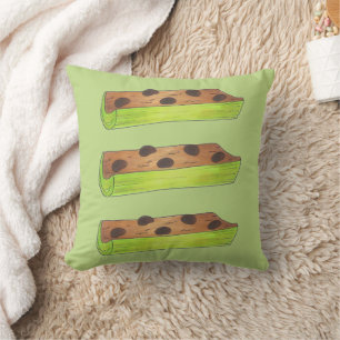 Ants on a Log Peanut Butter Celery Snack Food Throw Pillow