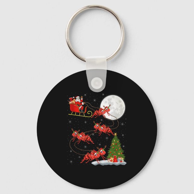 Ants Santa Sleigh Flying Funny Magical Christmas T Keychain (Front)
