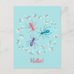 Ants Spring Pastel Wildlife Hello Holiday Postcard