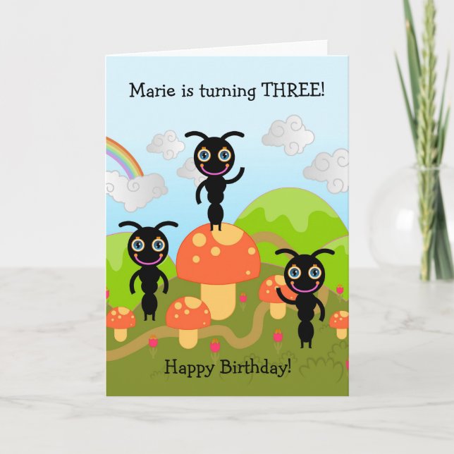 Ants waving Happy Birthday Card (Front)