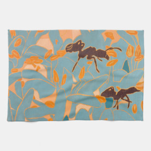 Ants with Blue flowers Autralian Flora Kitchen Towel
