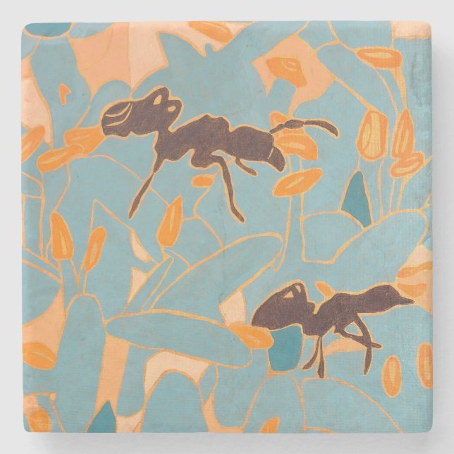 Ants with Blue flowers Autralian Flora Stone Coaster (Front)