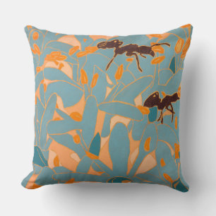 Ants with Blue flowers Autralian Flora Throw Pillow